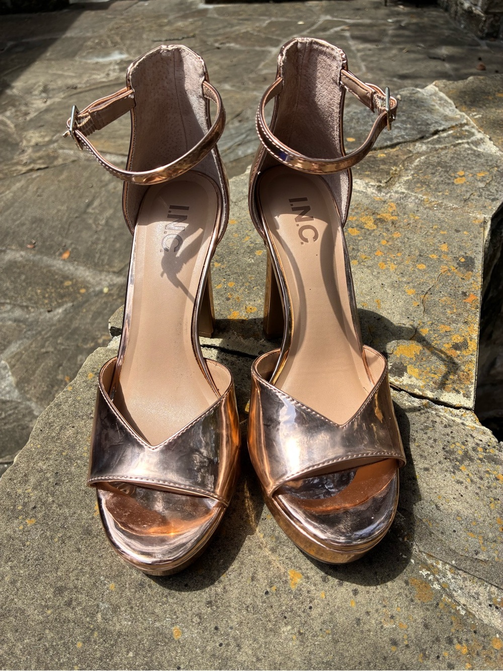 INC International Concepts Metallic Rose Gold Platform Ankle-Strap Heels  7.5